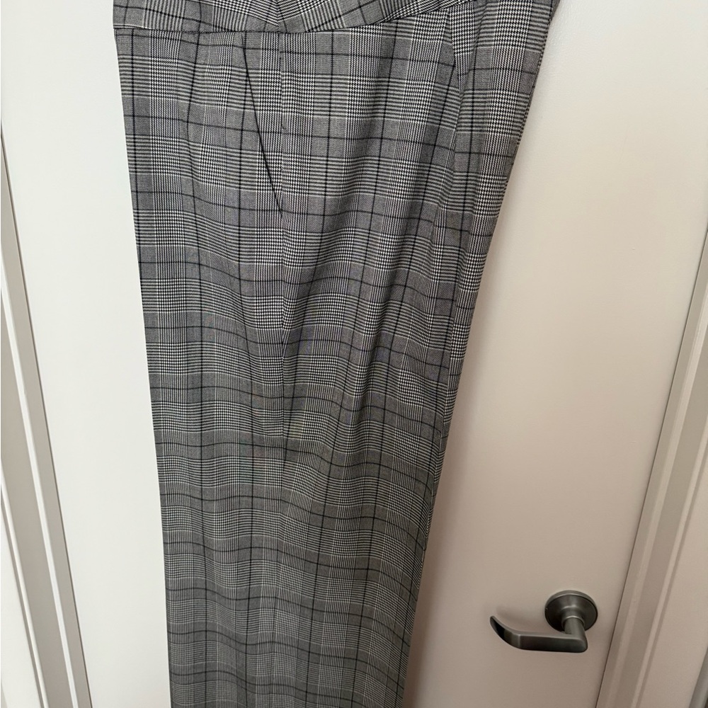 Calvin Klein Black and White Glenn Plaid High Rise Wide Leg Pants